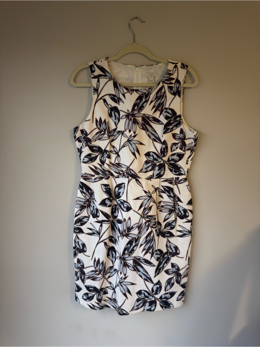 J. Crew White Dress with Black Botanical Print